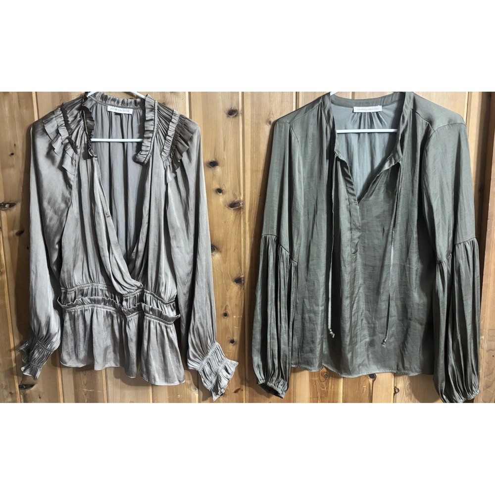 Pookie & Sebastian Womens Large Satin Blouse Lot Boho Ruffle Peasant Tops